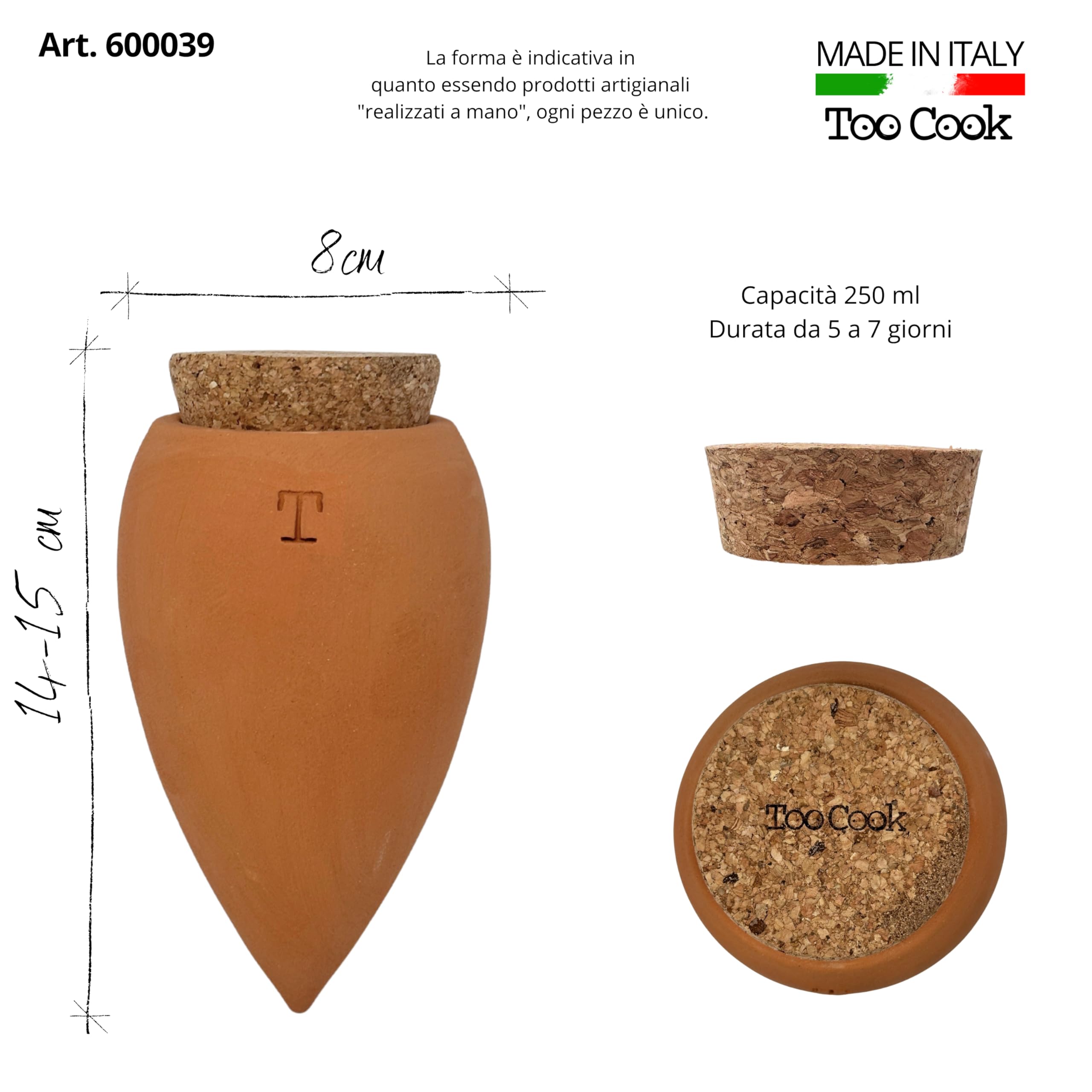 Olla en terre cuite artisanale pour l'irrigation automatique écologique et naturelle pour plantes d'intérieur et d'extérieur avec autonomie d'environ 7 jours – Fabriqué à la main – 250 ml