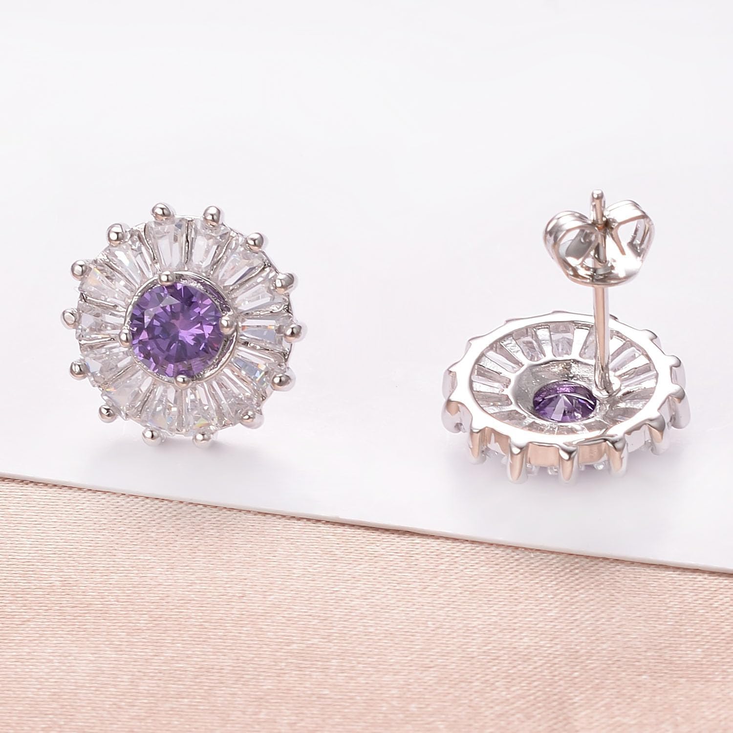 925 Sterling Silver Stud Earrings, Sparkling Cubic Zirconia Pierced Earrings for Women, Hypoallergenic Trendy Jewelry - Image 3