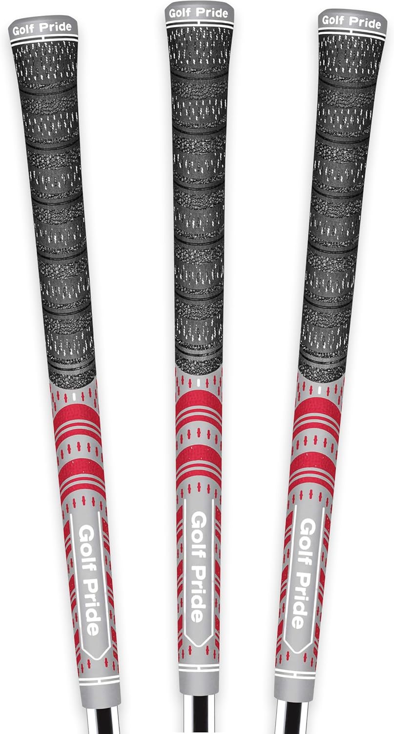 Golf Pride MCC Golf Club Grip - All-Weather Hybrid Grip - Brushed Cotton Cord & Pebbled Texture - Moisture-Wicking Technology - Grey/Red