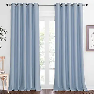 NICETOWN Blackout Curtain Drape for Bedroom - Light Reducing Thermal Insulated Solid Grommet Room Darkening Window Curtain 90 inches Long for Living Room (Vintage Blue, 1 Piece, W66 x L90)