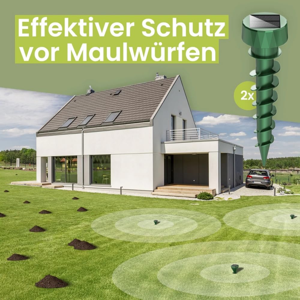 Moleaway Solar Maulwurf - & Wühlmausvertreiber, Schnelle Ergebnisse, großer Wirkradius, Automatik Abwehr,Ultraschall, für Garten, Rasen, Hof und Bauernho