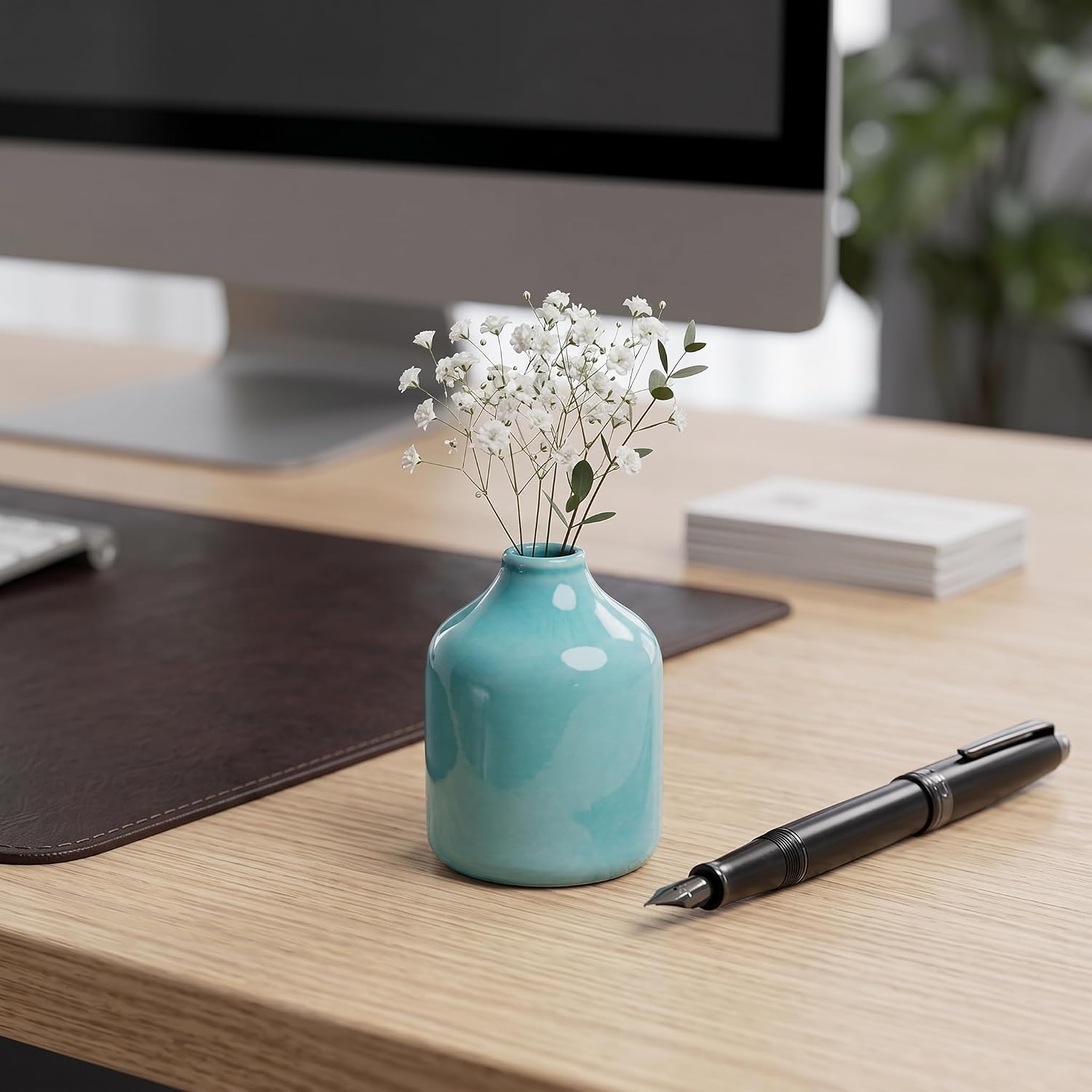 Sunddo Small Blue Ceramic Vase 4 Inch image 3