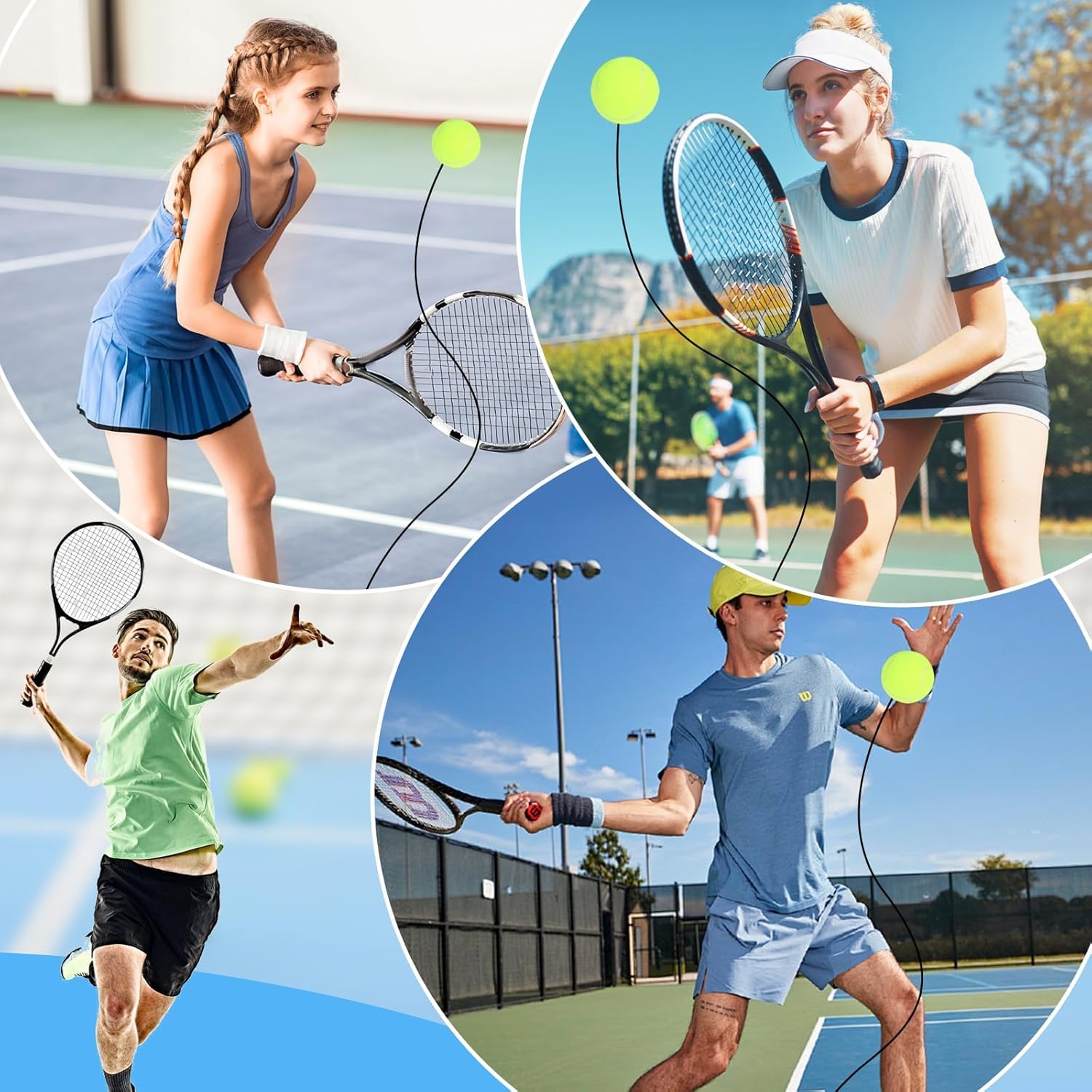Byffoer Tennis Trainer - Set da tennis, con 2 palline di rimbalzo, elastico, per allenamento di tennis, per adulti, bambini, giocatori principianti