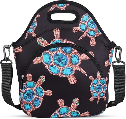 Miniatura 5 de Violet Mist Lonchera de neopreno aislada, bolsa de almuerzo con diseño de dinosaurio, grandes bolsas térmicas con bolsillo extra, correa de hombro