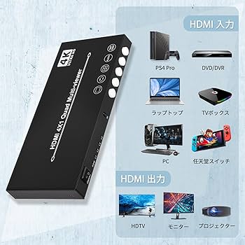 Amazon | 4K@30Hz HDMI 画面分割器 4入力1出力 hdmi画面分割