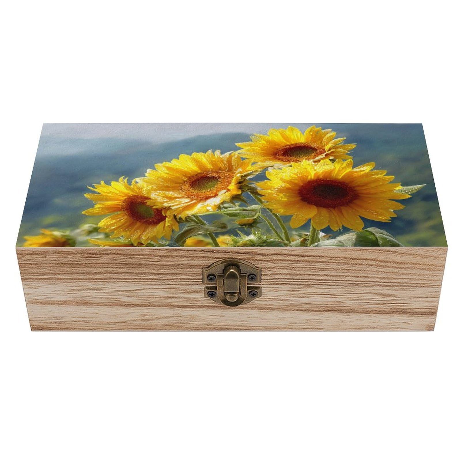 Ahdyr Group of Sunflowers Wooden Storage Box with Hinged Lid And Front Clasp Large Keepsake Box