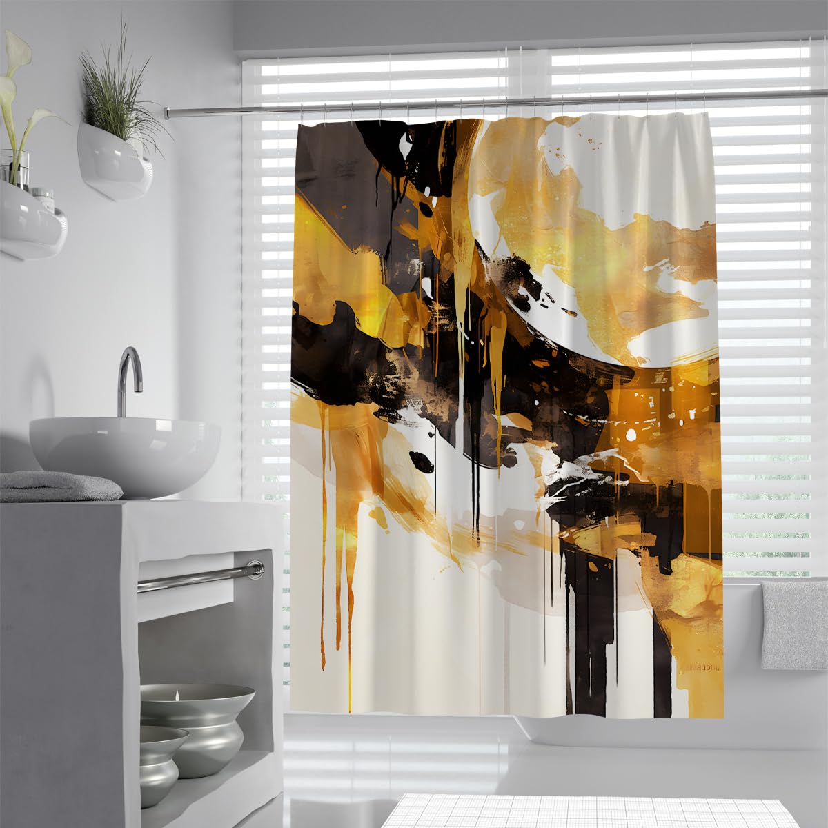 Rideau de douche salle de bain trait d encre contemporain W240xL180 cm