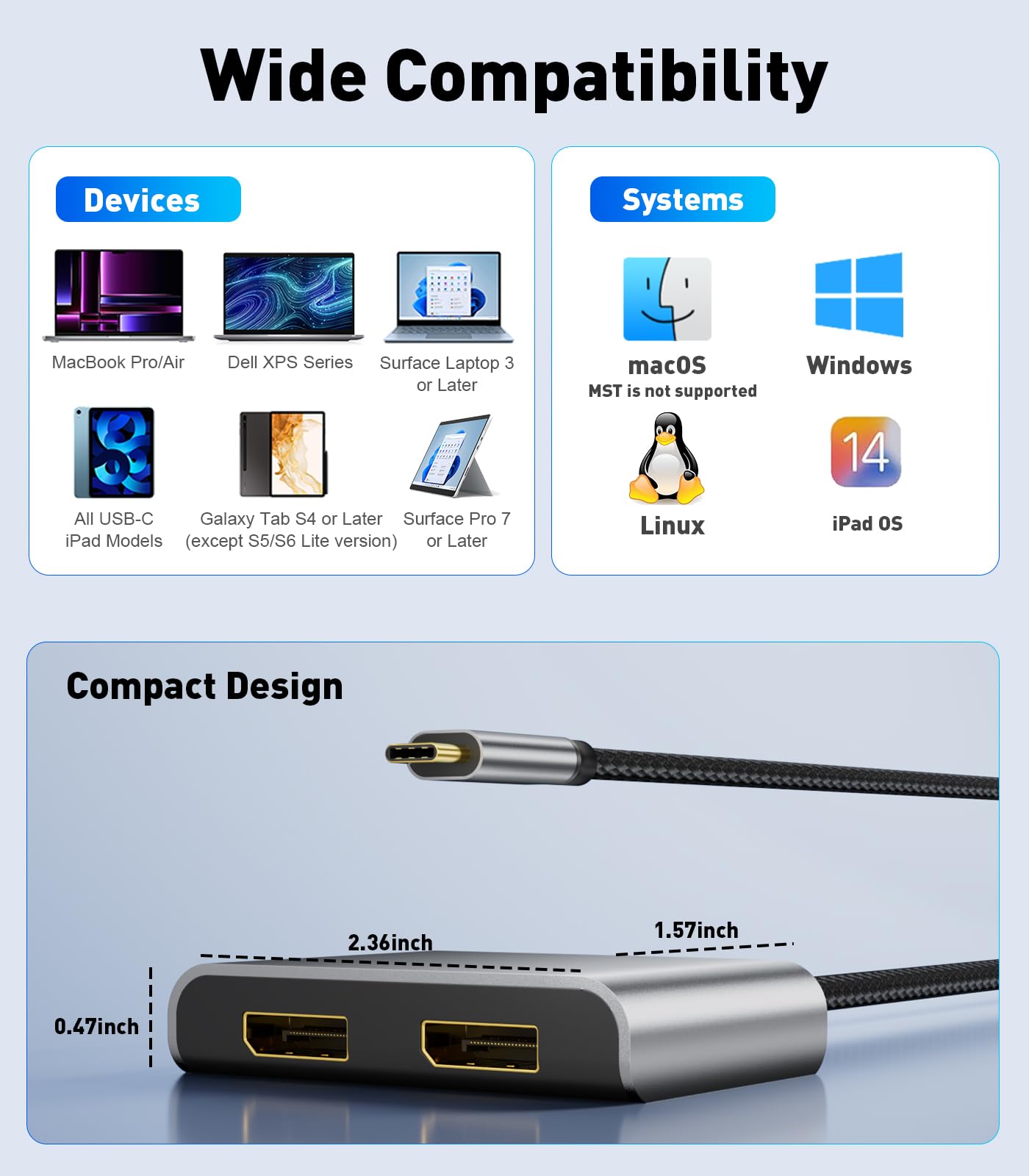 Dual Hdmi To Usb C USB-C To Dual DisplayPort Adapter - 4K@60Hz Dual ...