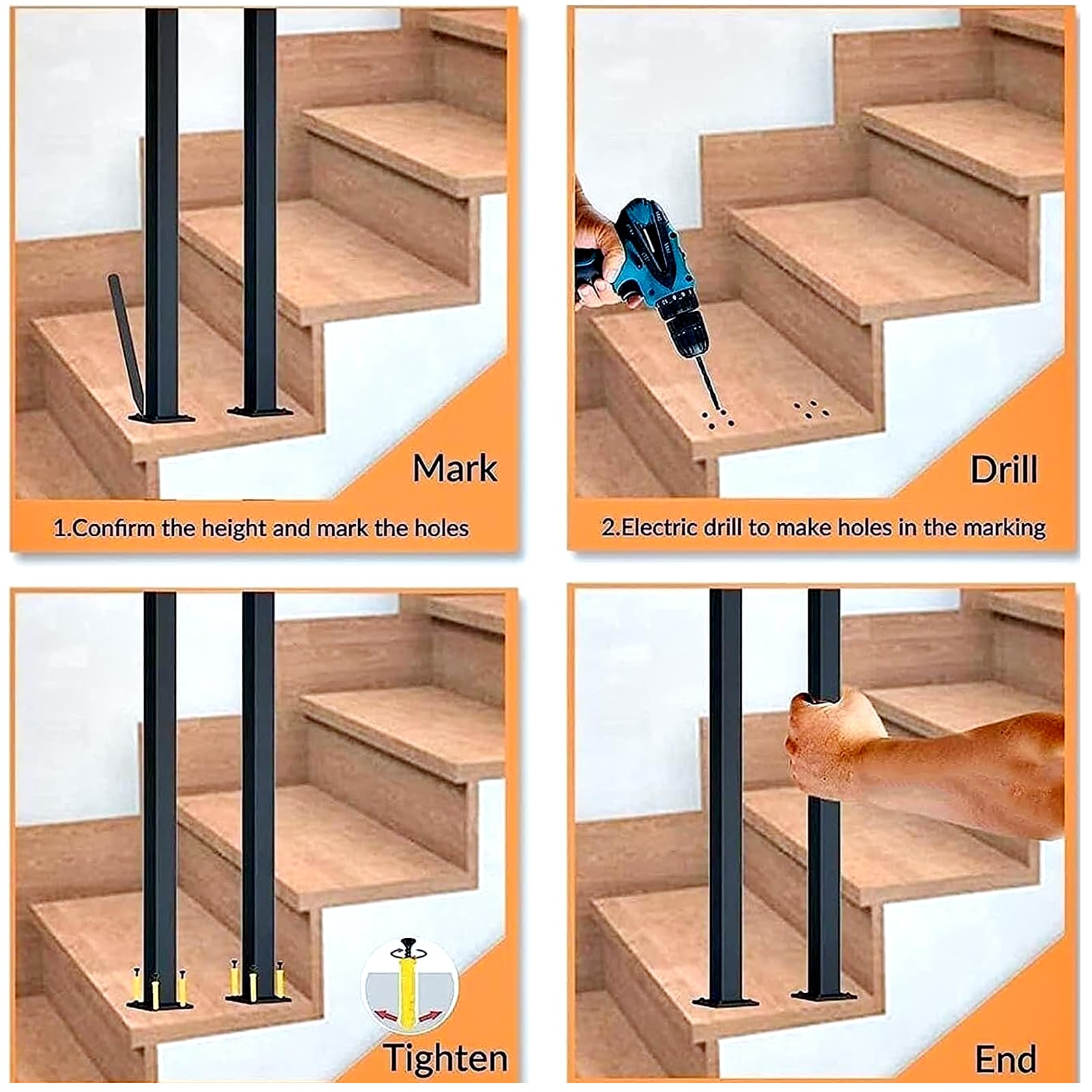 UShaped Stair Railing Indoor, Industrial Retro Wrought Iron Handrail
