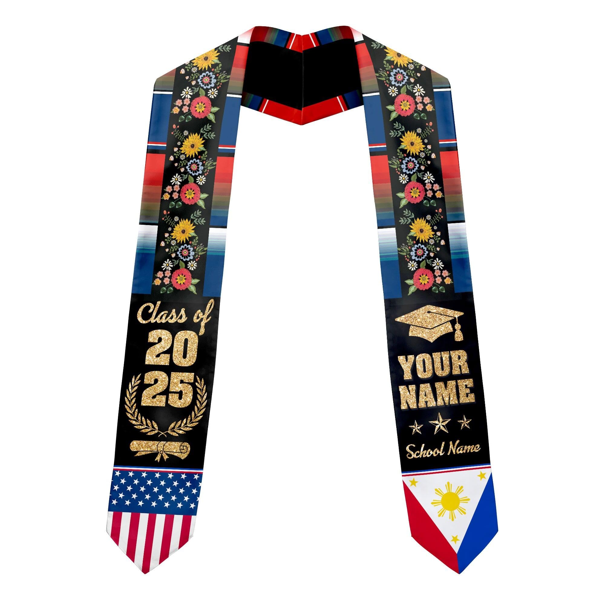 MonkeyVan Personalized Graduation Stole for Filipino Senior, Philippines Flag Graduation Sash Class of 2025 Grad Gifts S256