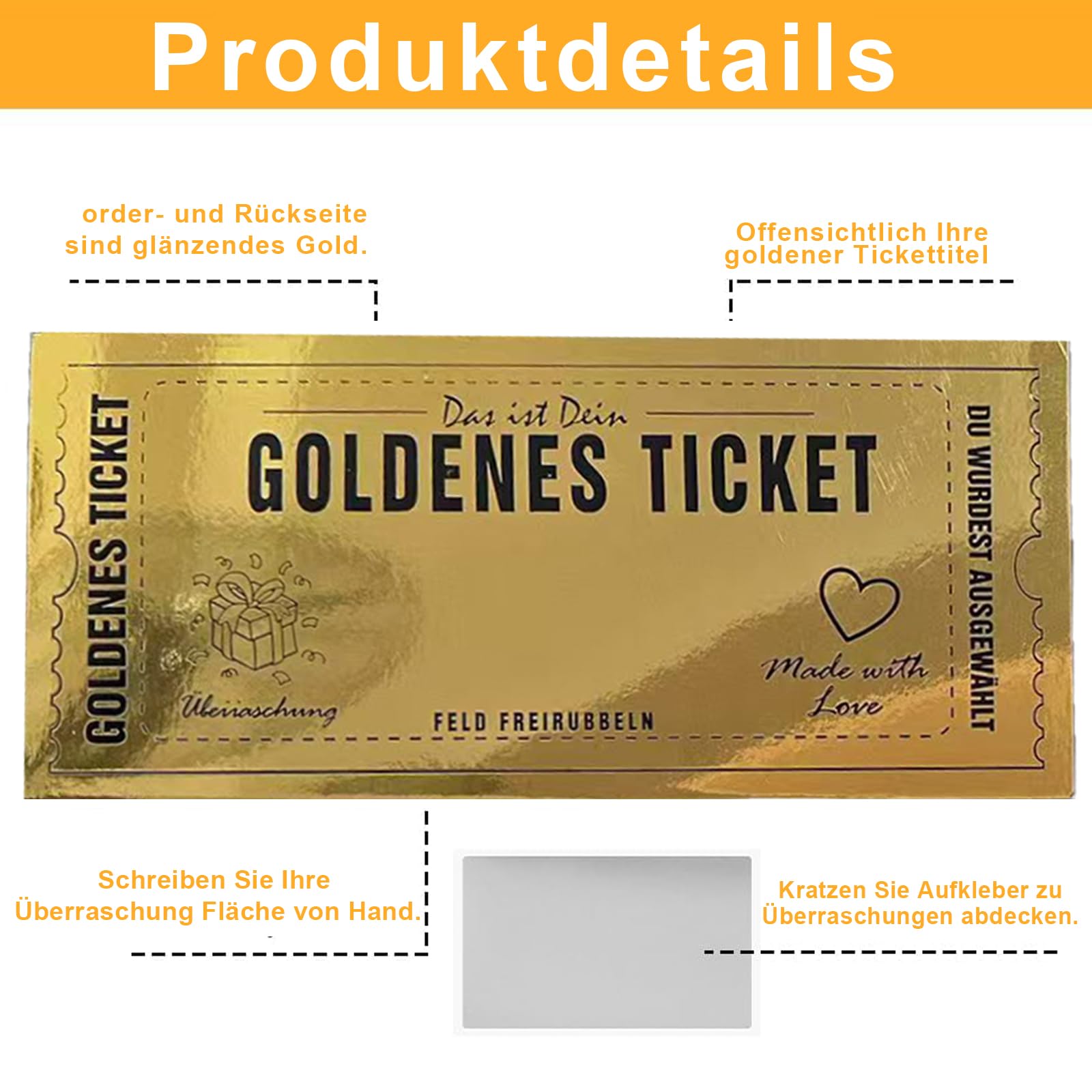 2 Stück Goldene Rubbelkarten 'Golden Ticket' – Personalisierbar Für Geschenke, Geburtstage & Überraschungen