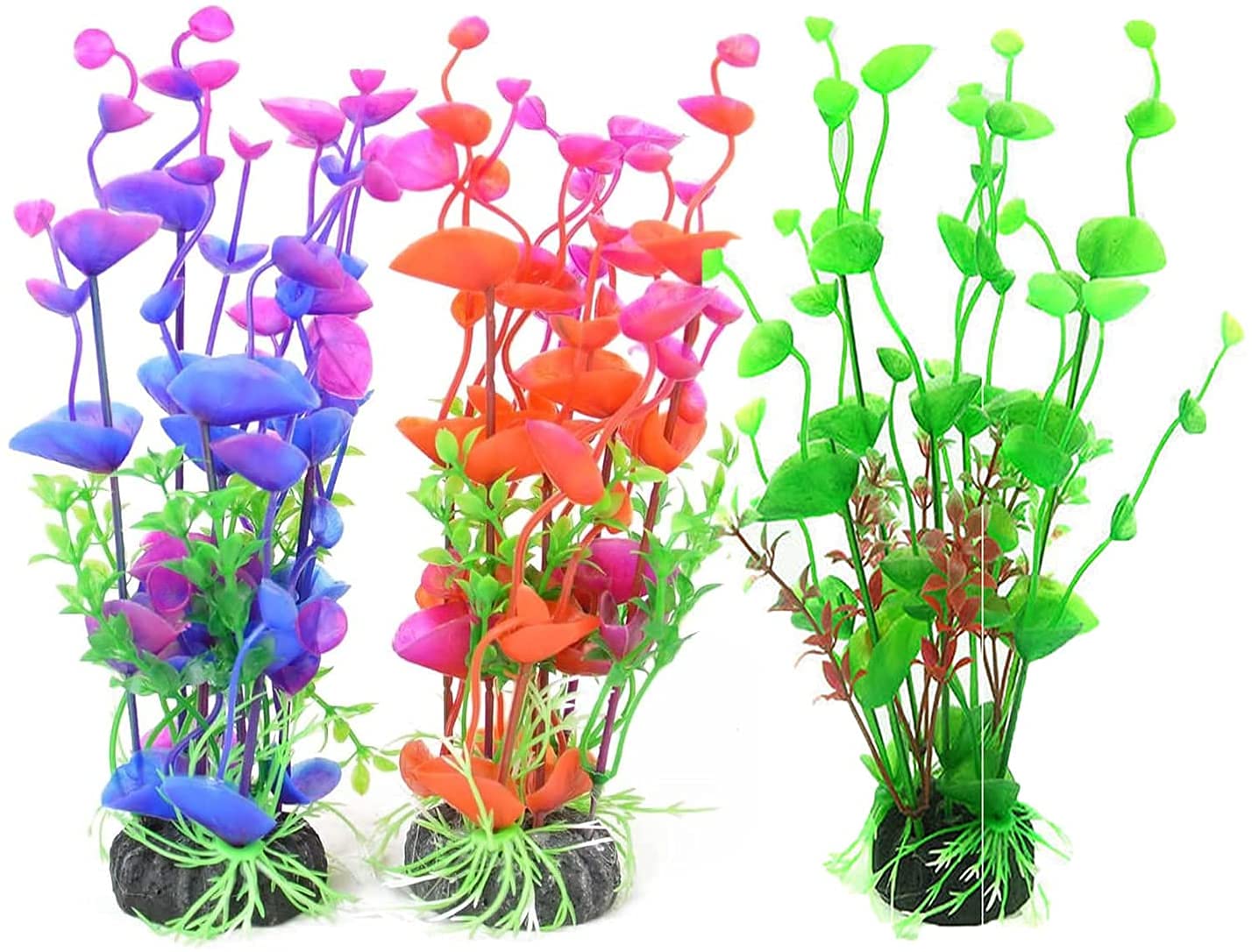 Tigerlily Enterprises Ltd3 Piece Aquarium Artificial Plants, Plastic Aquatic Plants Ornaments, Fish Tank Decorations (Red, Purple & Green) 19cm Height