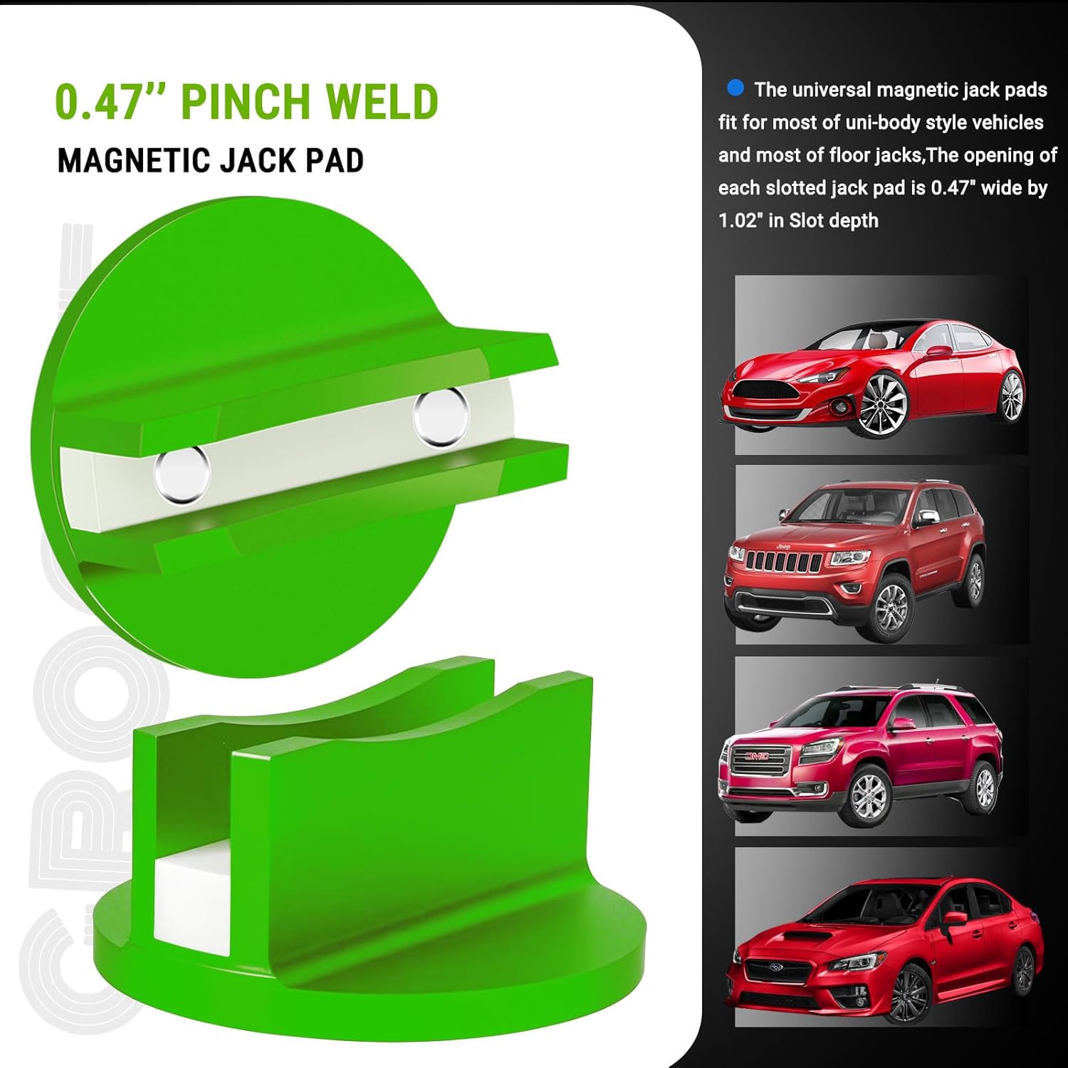 Jack Stand Pads, Aluminum Slotted and Nylon Material, The Magnetic Jack Puck Pinch Weld Frame Rail Adapter, 4PCS Frame Rail Protector for Car Jack (Green-4)