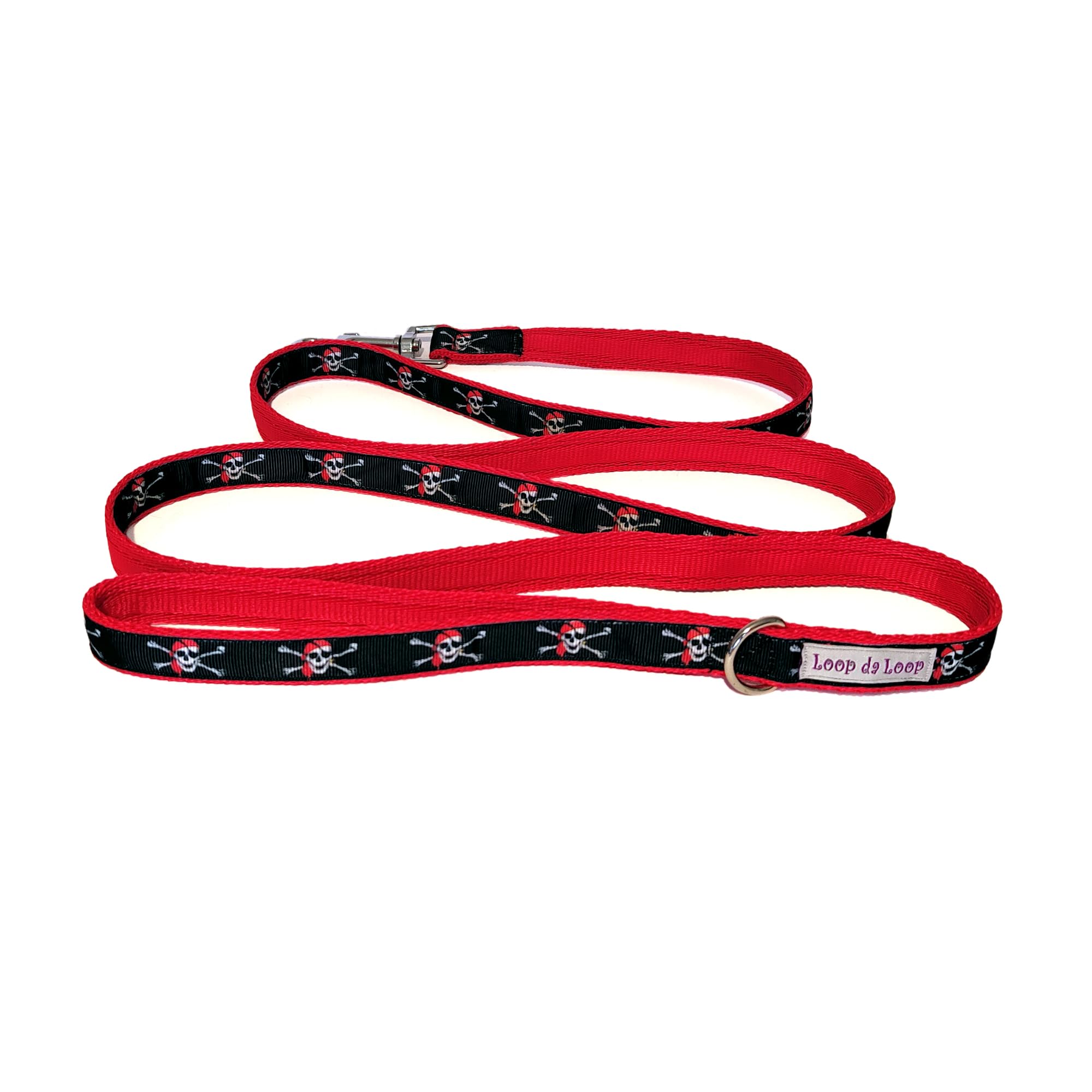 Loop-da-Loop skull and crossbones dog lead (6ft lead, Black base) — image 1