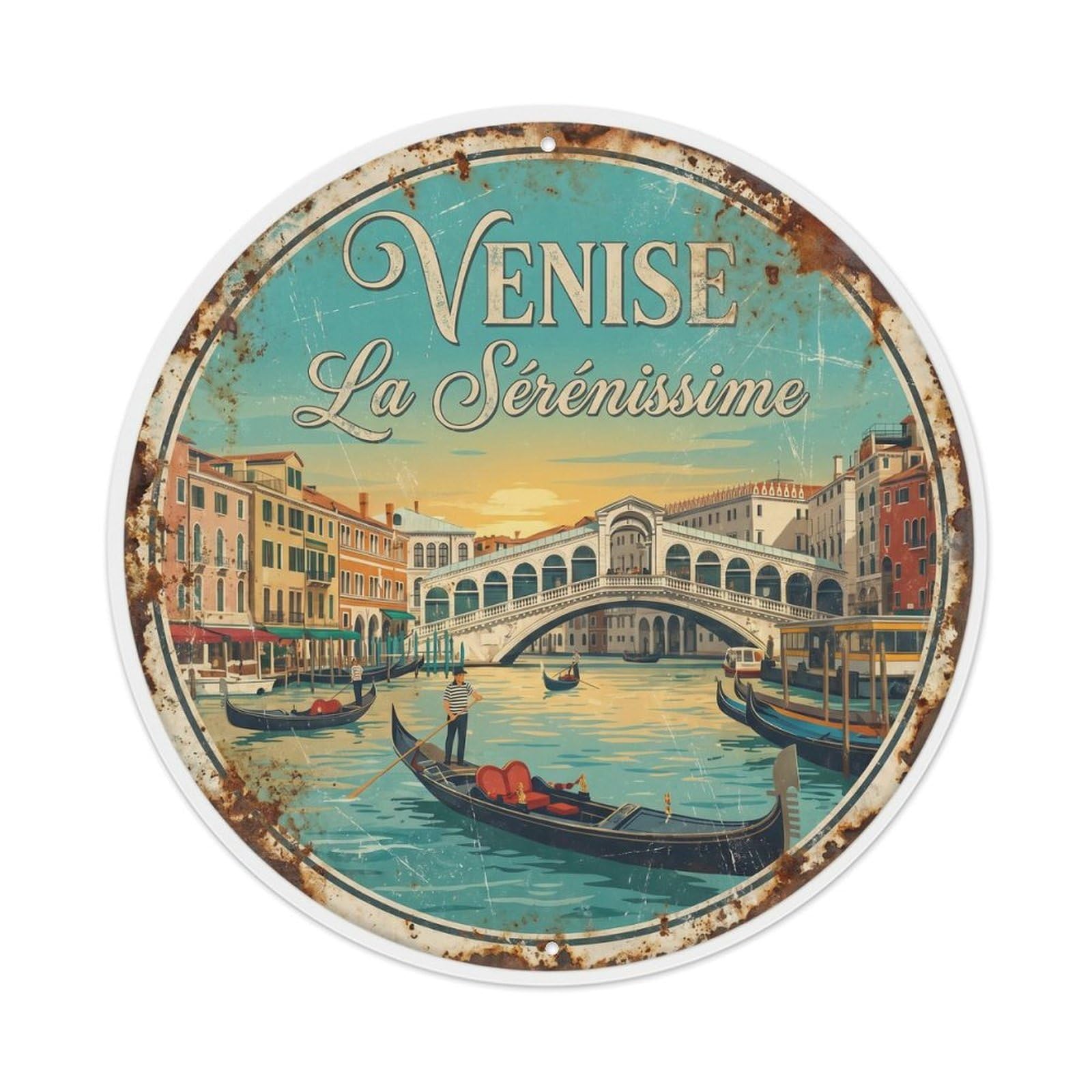 Fqnyr Style Vintage Travel Gondola Venice Canal Metal Tin Sign