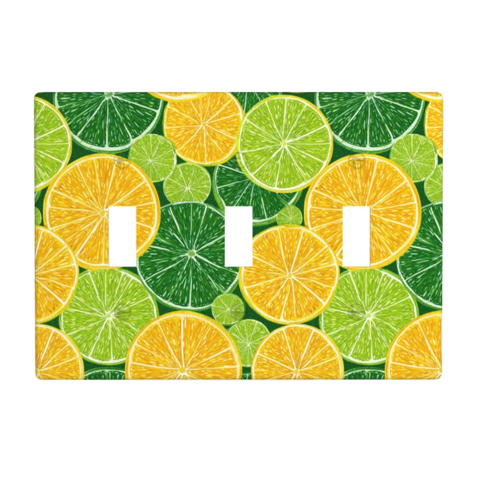 Bstract Lemon and Lime Slices Light Switch Covers 3 Gang Triple Toggle Wall Plate Switchplate Electrical Faceplate for Bathroom Kitchen Bedroom Decor