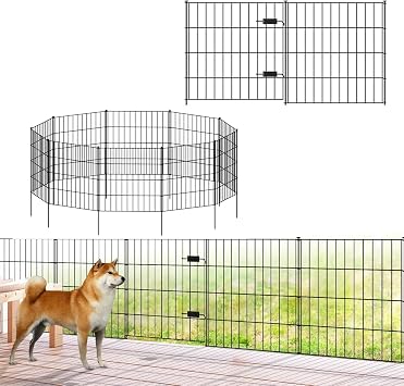 Metal Garden Fence 28in H x 23.3ft L, 10 Panels + 11 Stakes Bundle Metal Garden Fence 28in H x 23.3ft L, 1 Gate + 9 Panels