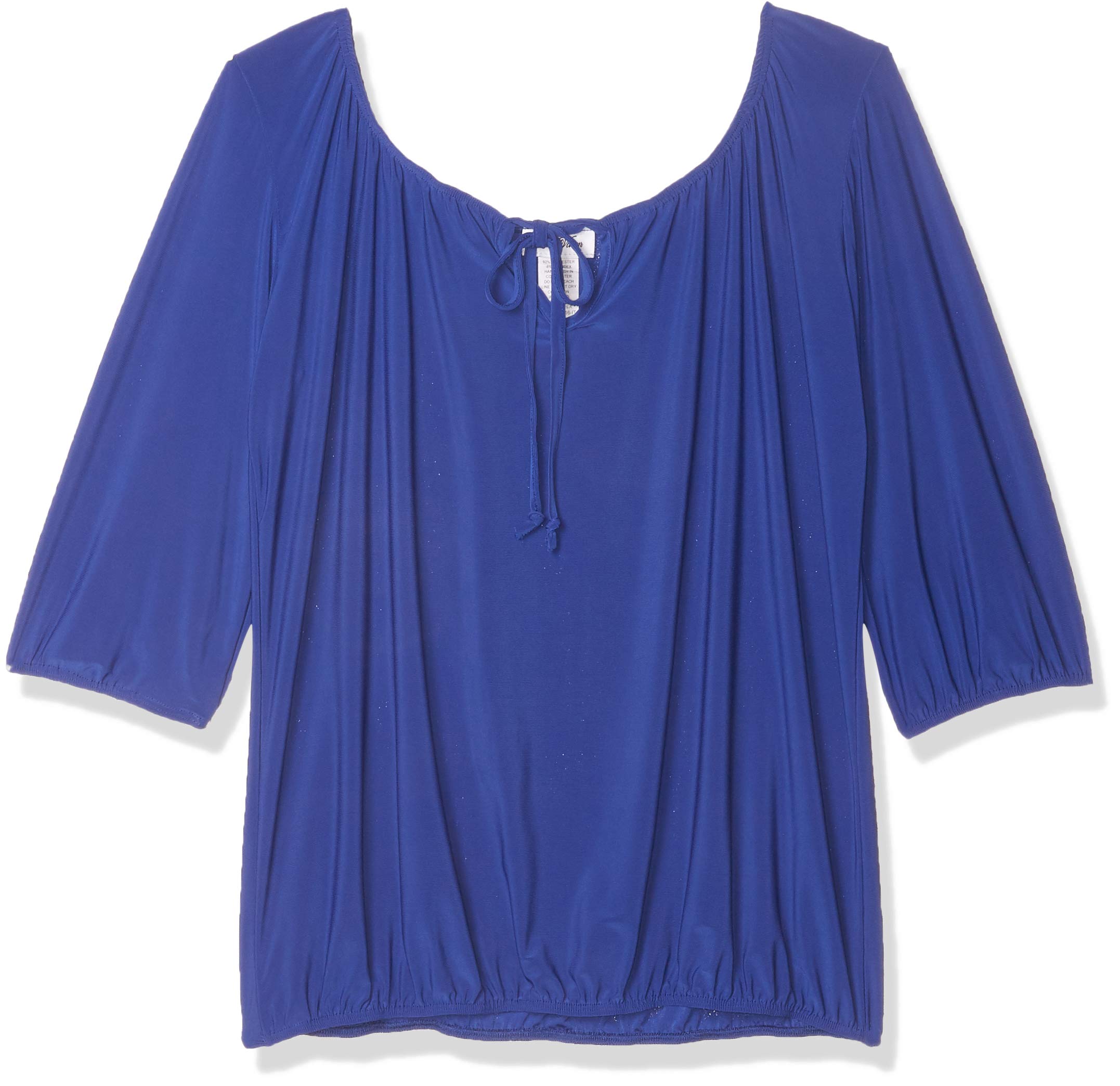 Star Vixen Women's Petite 3/4 Sleeve Peasant Elastic-Hem Keyhole-Tie Top, Royal, PS