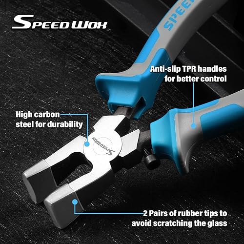 Miniatura 3 de SPEEDWOX Alicates de cristal con puntas de goma para corte de vidrio, alicates de 8 pulgadas con mandíbulas curvadas, resistentes para trabajo de