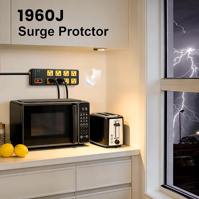 Protector eléctrico Heavy Duty Surge Protector Power Strip 20Amp, 6FT, 1960 Joules miniatura 3