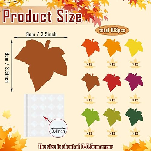 Miniatura 2 de Geyee 108 piezas de recortes de hojas de otoño para tablón de anuncios, aula, recortes de hojas de papel, decoración para proyectos de bricolaje,
