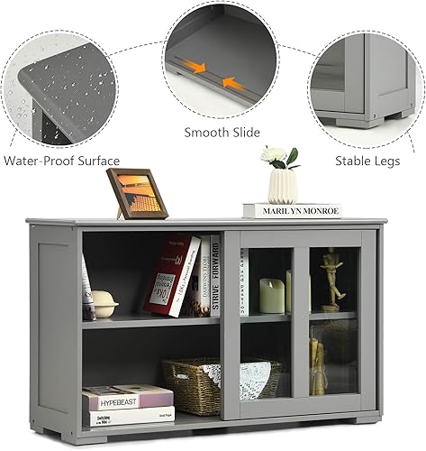 Miniatura 4 de Costzon Aparador Buffet Mueble, Gabinete de Almacenamiento de Cocina de Madera con Estante Ajustable, Puertas Corredizas de Vidrio, Mueble de