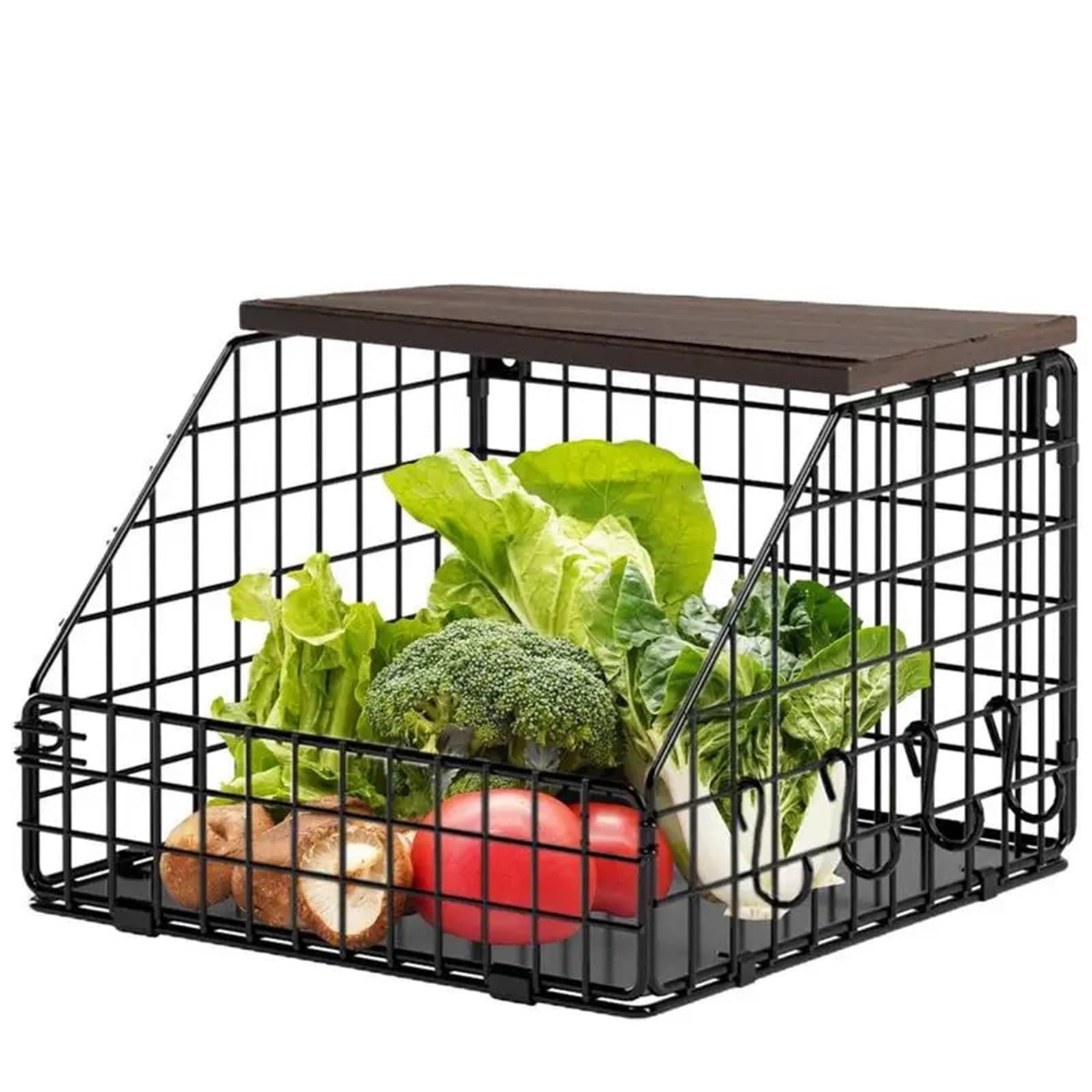 Fruit Vegetable Basket Snack Organizer Wall Mount Kitchen Metal Storage With Hook Countertop Pour Maison(S)