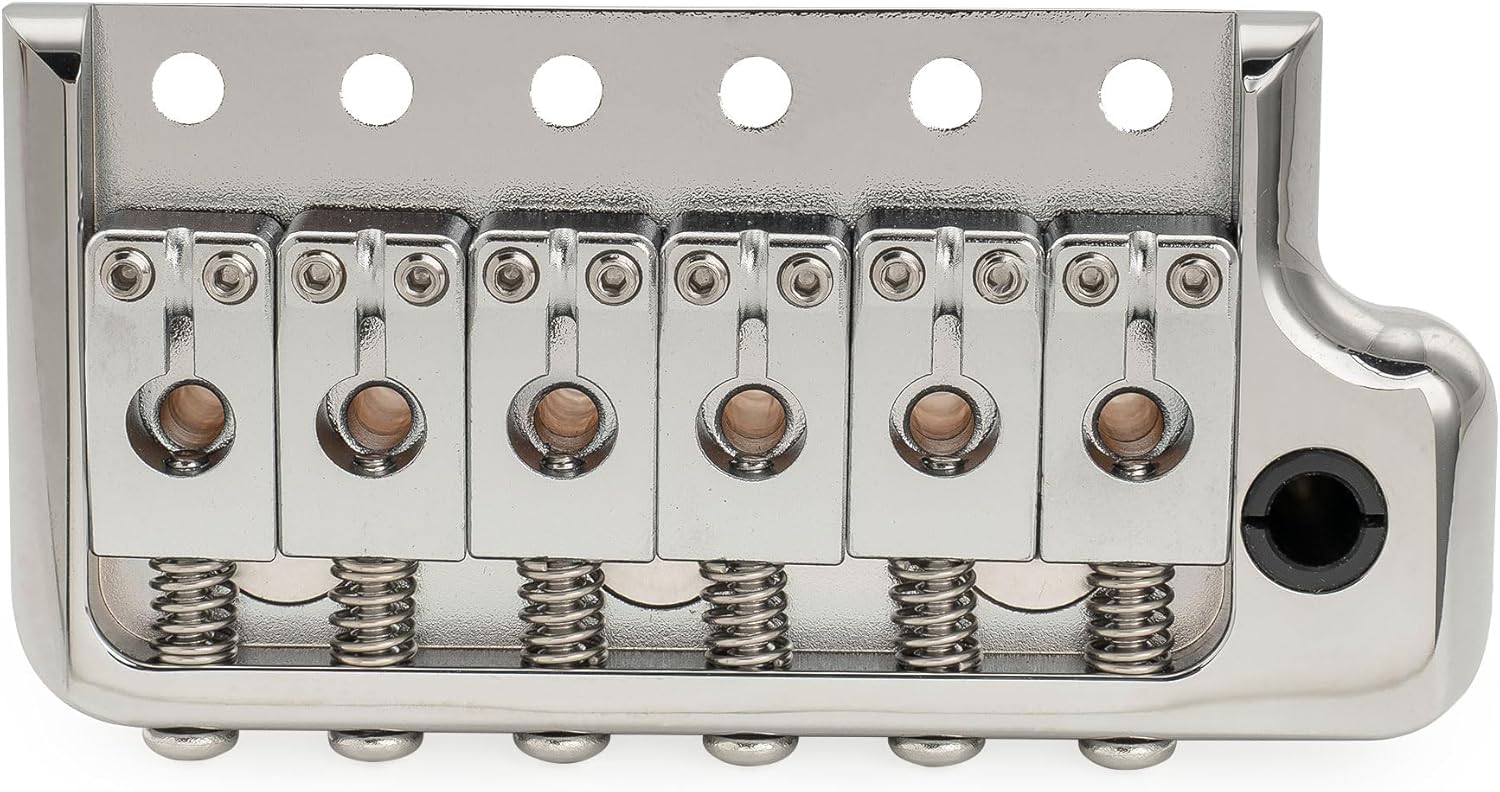 Musiclily Ultra 52.5mm (2-1/16 inch) Full Solid Brass 6-Screw Knife Edge Tremolo Bridge with 36mm Block for Strat Style Electric Guitar, Chrome