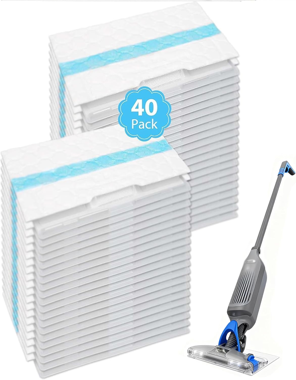 BRJ 40PC Disposable Mopping Pad Refills for Shark VACMOP Pro Hard Floor Vacuum Mop Pads Compatible with VM250 VM251 VM252 VM200 VC205 QM250 VM190 VM200P12 VMP30