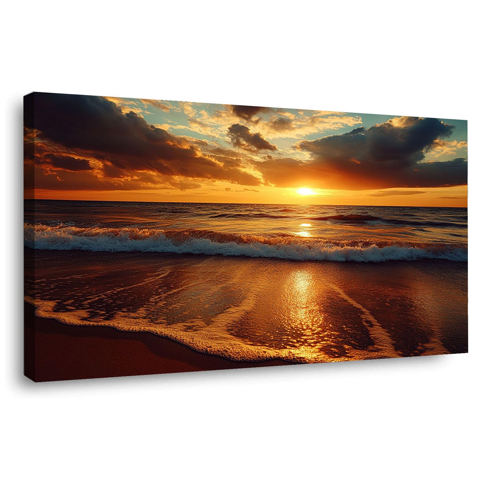 Peinture dorée coucher de soleil tableau plage WIKEO salon - 8