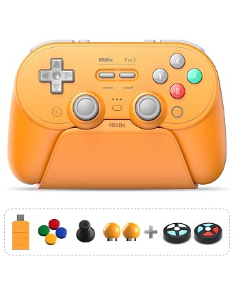 8Bitdo Pro 3 Bluetooth Controller for Switch/Switch 2 - TMR Joysticks, Swappable ABXY Buttons, Pro Back Buttons, Charging Dock, Hall Effect Triggers, Windows/Apple/AndroidYellow
