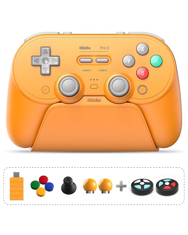 8Bitdo Pro 3 Bluetooth Controller for Switch/Switch 2 - TMR Joysticks, Swappable ABXY Buttons, Pro Back Buttons, Charging Dock, Hall Effect Triggers, Windows/Apple/Android（Yellow） by 8Bitdo - Used condition - US$62.68
