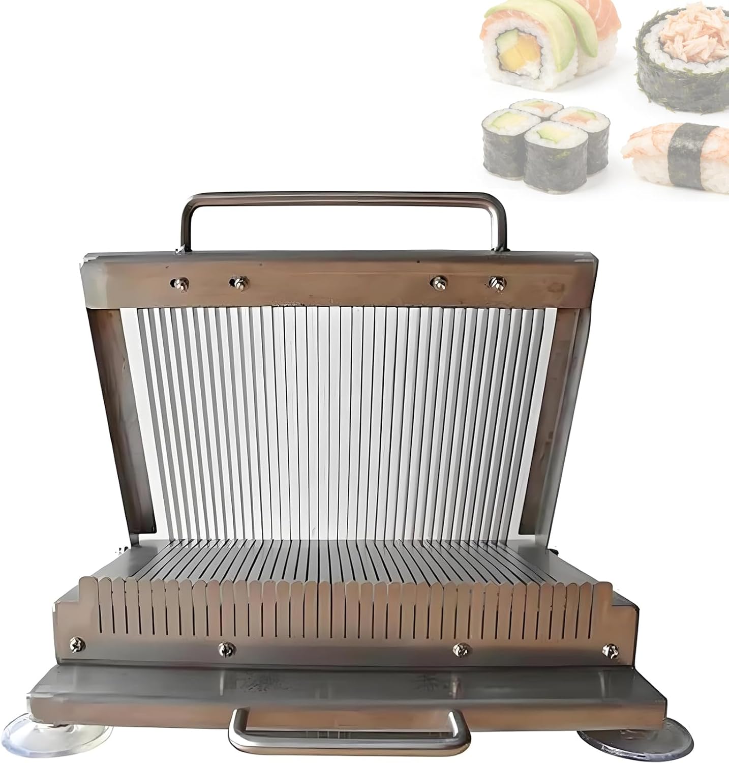 Commercial Sushi Roll Cutter, Stainless Steel Sushi Cutter, 8mm, Blade Spacing, 304 Stainless Steel, with 4 Suction Cup Feet, Commercial Food Cutter for Restaurant