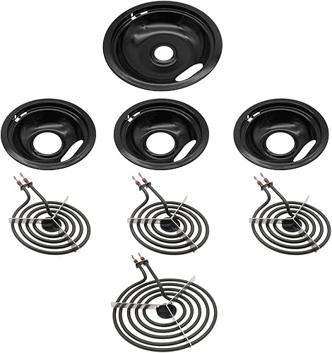 W10290350 W10290353 - Sartenes de goteo (3 pequeñas y 1 grandes) y MP15YA MP21YA Elementos de quemador eléctrico de SupHomie - Compatible con