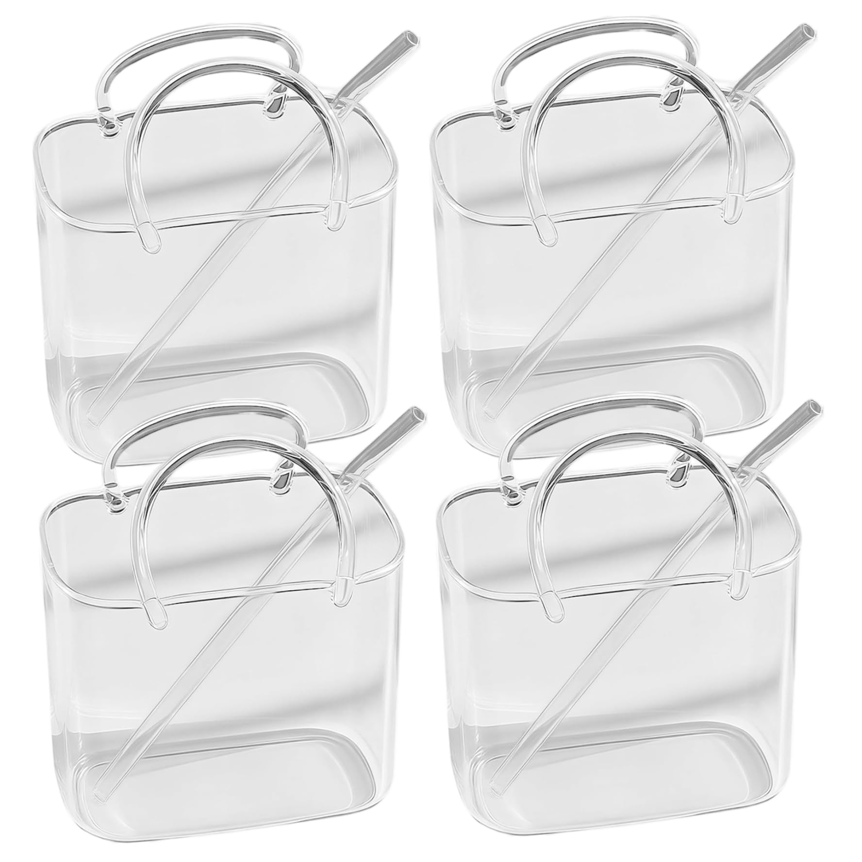 Bolso de Cristal para Bebidas 4 Vasos únicos con pajitas Bonito Bolso de cóctel con diseño de Vasos para zumos cócteles sin Alcohol y Fiestas.