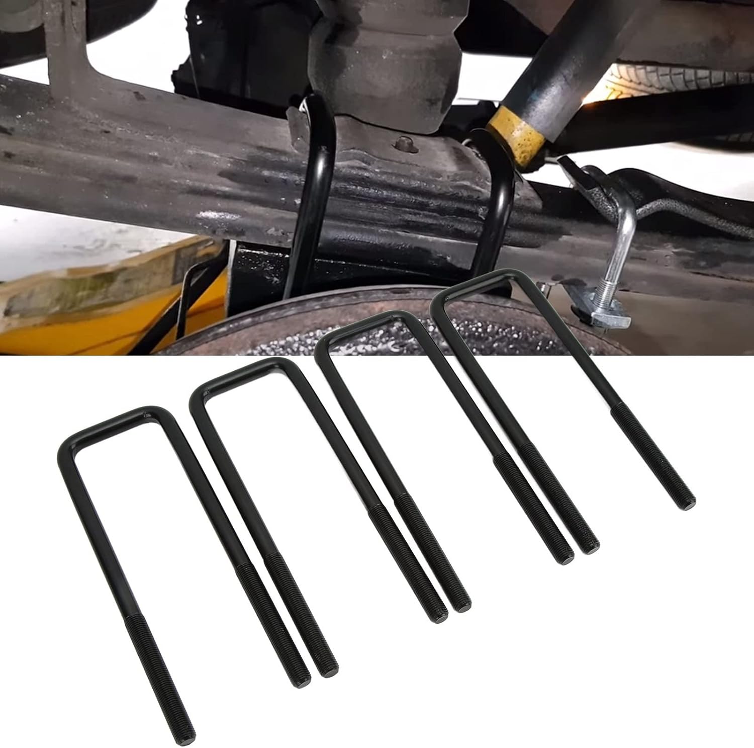 KIMISS 10in Black Steel Rear Axle U Bolts Heavy Duty Square Bend U Bolts Replacement for Silverado 1500