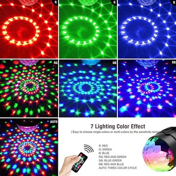 Disco Lights, SEBRUANC Mini Disco Ball LED Party Lamp Music Controlled Disco DJ 360° Rotating Ball Light 3W RGB Stage Lights with Remote Control for Home Parties Birthday KTV Party Christmas 1pc [Energy Class E]