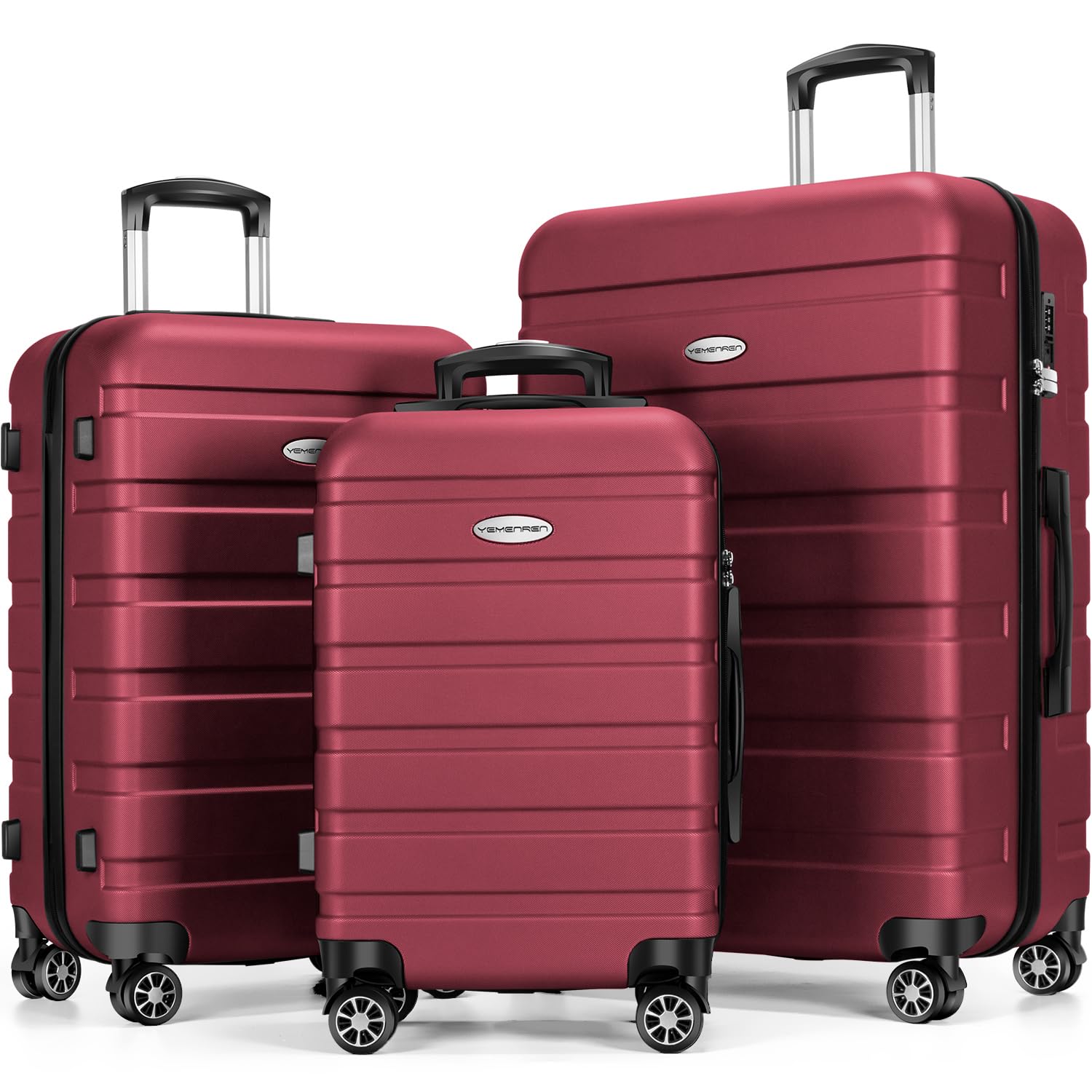 Luggage Sets Hardside Lightweight Suitcase with Spinner Wheels TSA Lock, 3-Piece Set (20/24/28), Red
