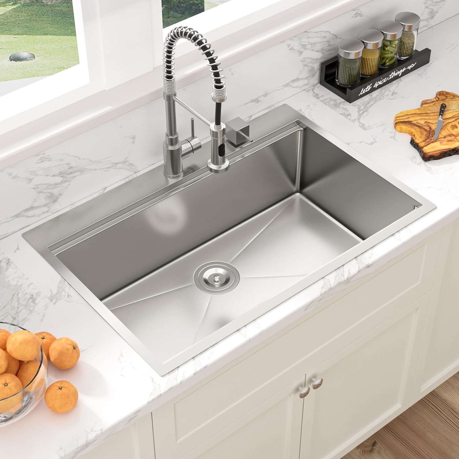 Sarlai Edelstahl-Küchenspüle 91,4 Cm – Topmount, Geräumig & Mit Arbeitsstation