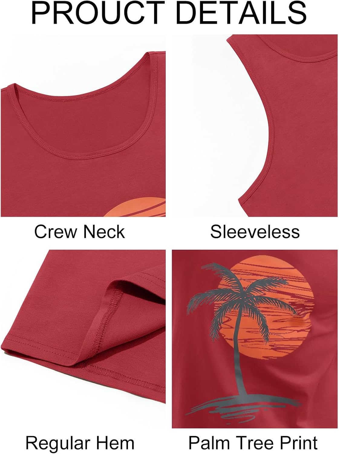 Mens Sleeveless Tank Tops Workout Gym Shirts Palm Tree Vintage Style T-Shirt - Image 5