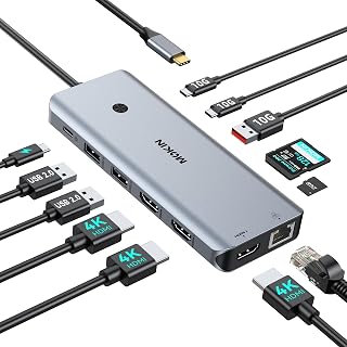 MOKiN 12-in-1 USB C Docking Station: Triple 4K@60Hz Monitors, 100W PD Charging, 10Gbps USB, Gigabit Ethernet for Dell/HP/Lenovo Laptops
