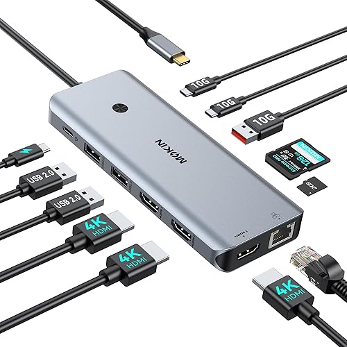 Miniatura 13 de MOKiN Estación de acoplamiento LED, estación de acoplamiento para laptop 12 en 1, monitor dual 8K a 30 Hz, estación de acoplamiento USB C con 2 11.6