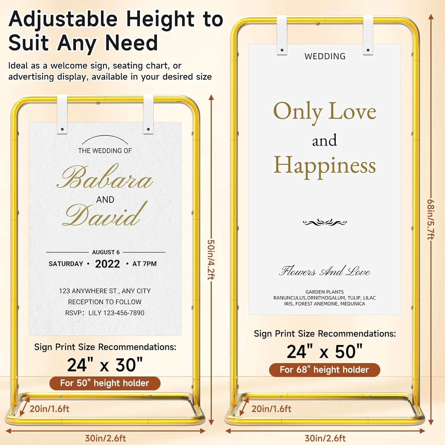Panneau de bienvenue de mariage, étagère de vente, plan de table de mariage avec ensemble design et lanières en cuir, support de plaque de mariage réglable de 173 cm, bienvenue à notre arche de
