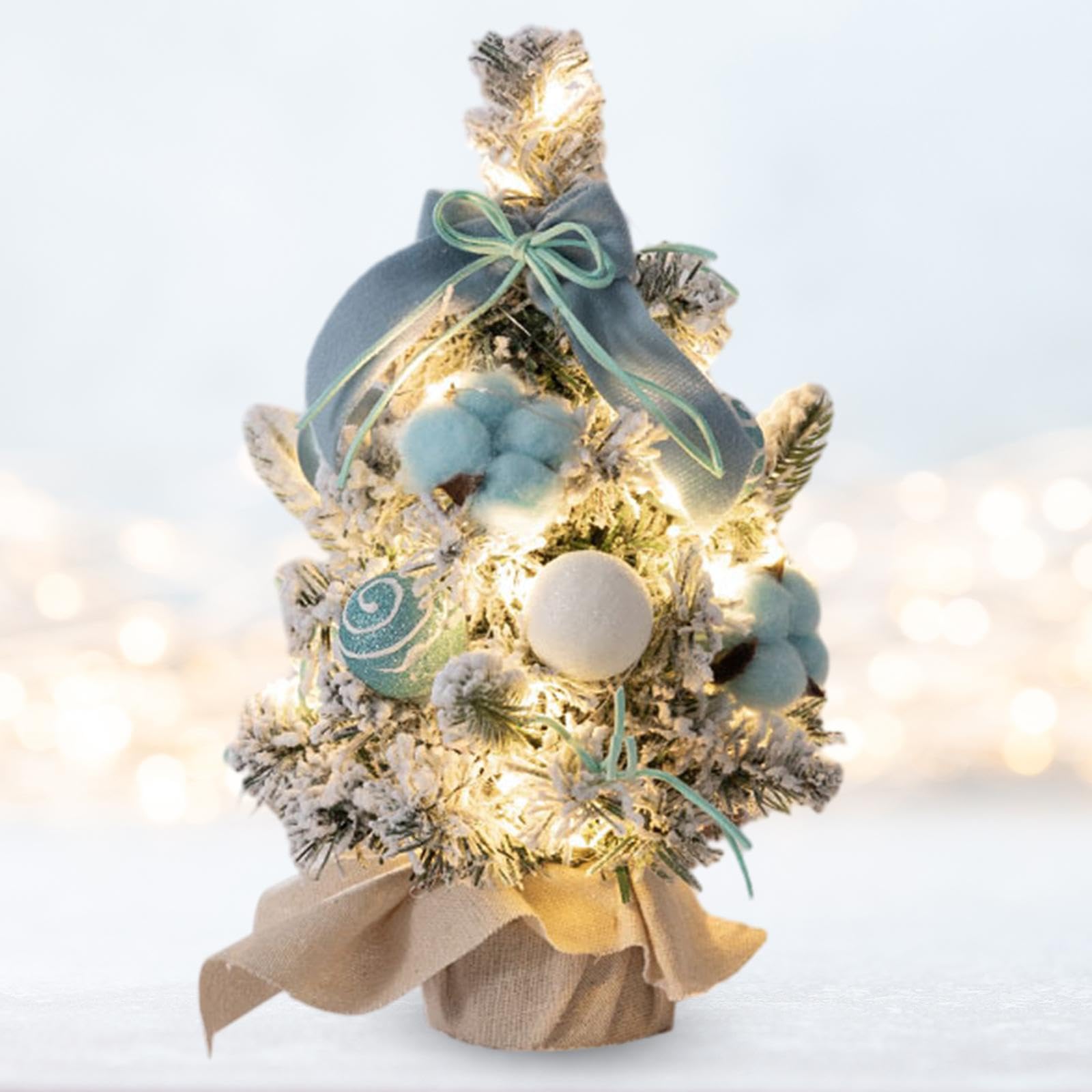 Oshhni Mini-Weihnachtsbaum mit LED-Lichtern, Tisch-Weihnachtsbaumschmuck für Zuhause, Büro, Zuhause, Küche, Esstisch-Dekoration, blau 30cm