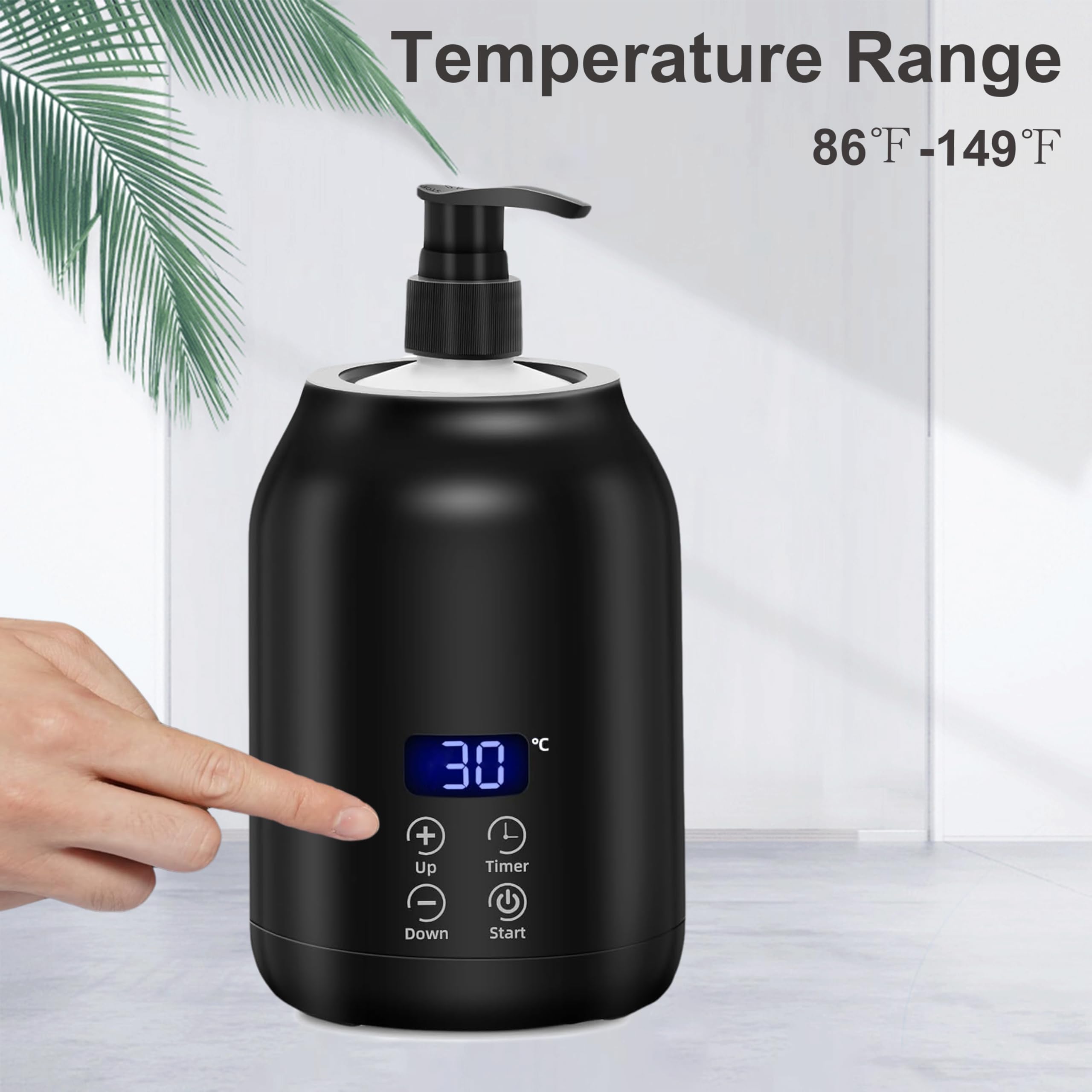 Elitzia Calentador de aceite de masaje, dispensador de loción con control táctil inteligente, temperatura ajustable de 30.0 °C a 65.0 °C con botellas de plástico de metal con doble bomba, dispensador