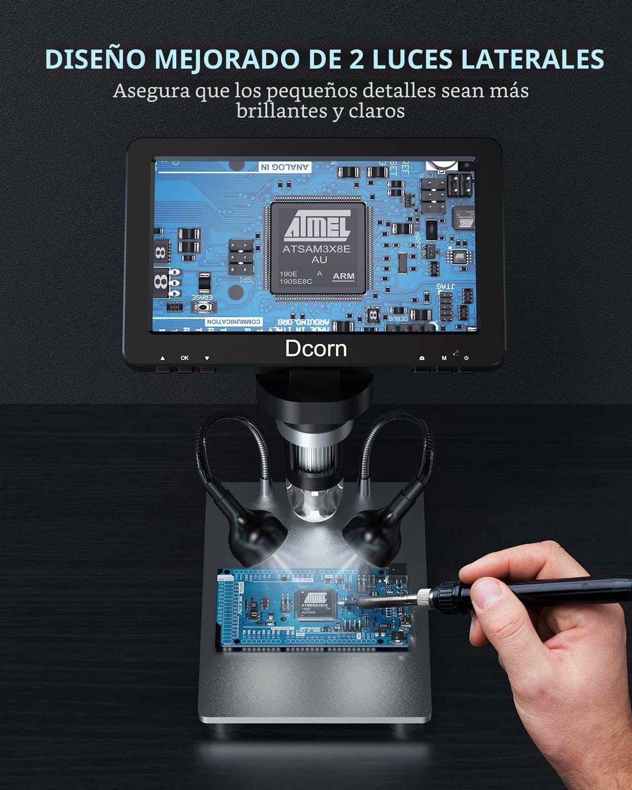 Microscopio Digital LCD de 7 Pulgadas con Tarjeta TF de 32 GB, microscopio de Video Dcorn de Mano USB 1200X Aumento 1080P con Soporte de Metal para Soldadura de Monedas de Error, Compatible con PC