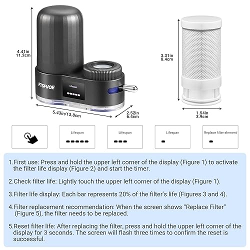 Miniatura 3 de Filtro de agua de grifo para fregadero, con filtro de agua de pantalla LED, esterilización UV alimentada por turbina, reduce el cloro, la cal, los