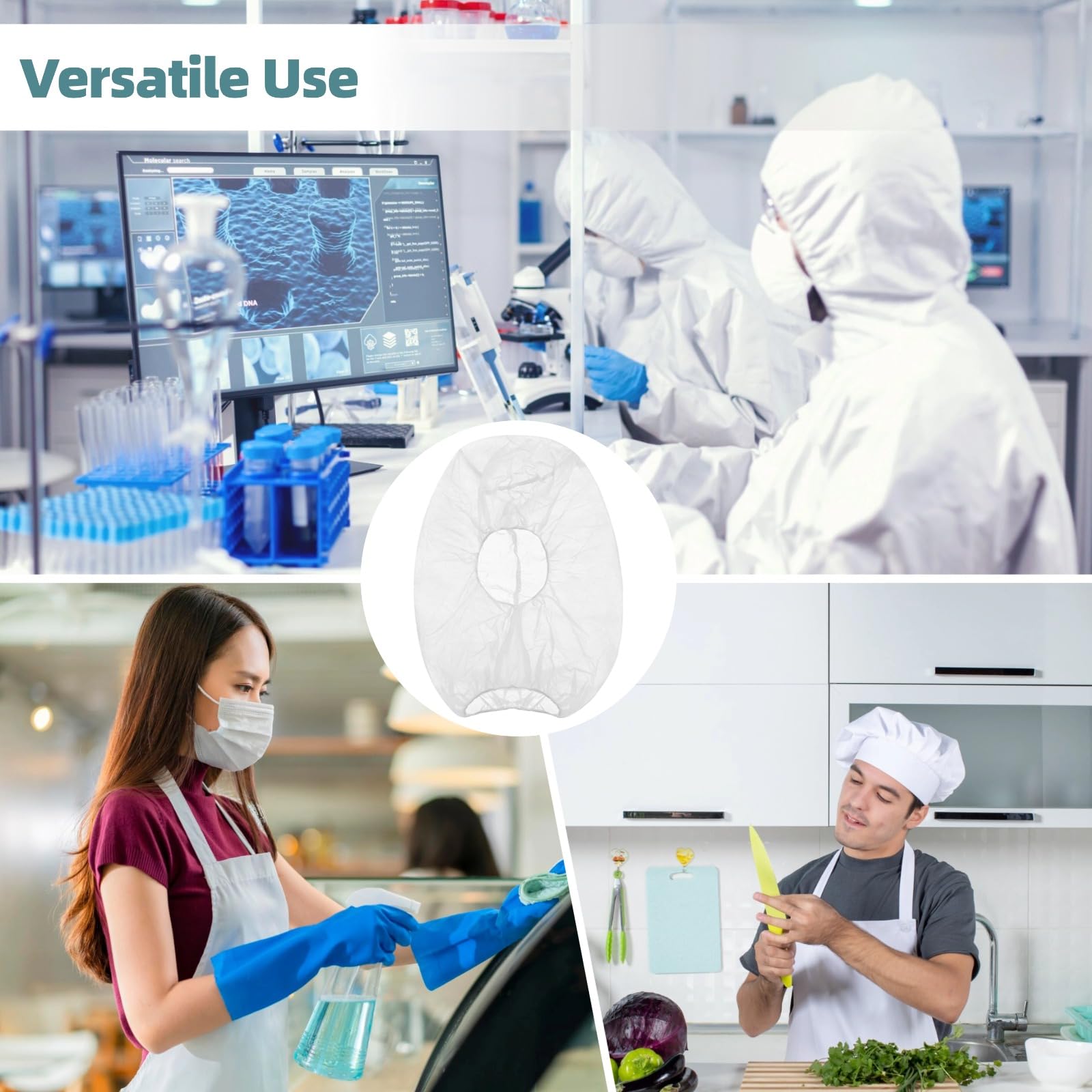 Generisch 100 Stk. Einweg-Bart- und Haarnetze, Bouffant-Kappen aus Vlies, leichte Haube, Bart- und Haarnetz-Kombi, atmungsaktive Haarnetze für Gastronomie und Labore, weiß, für Einmalgebrauch