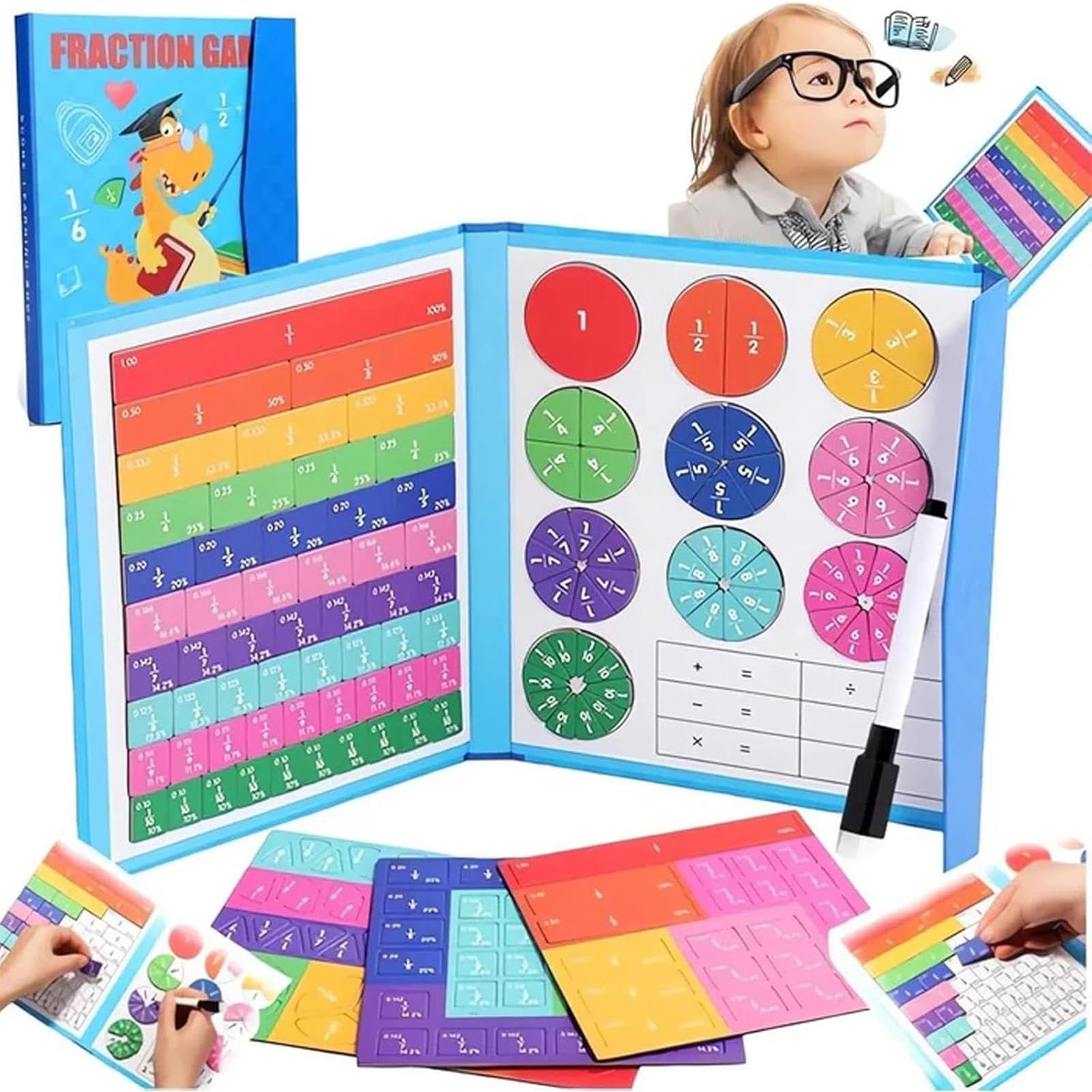 Frazione magnetica - Puzzle educativo con frazione magnetica, attività didattiche per bambini dai 4 anni in su, pratica di gruppo, scuola elementare, casa, aula
