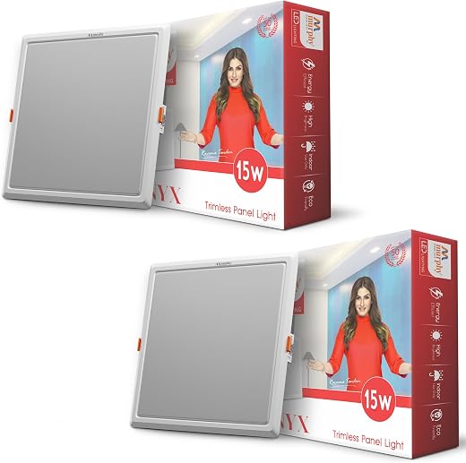 Murphy Trimless Square LED Panel Light – 15W Cool White | Glare-Free, Recessed Ceiling Downlight for Home &amp; Commercial – P...